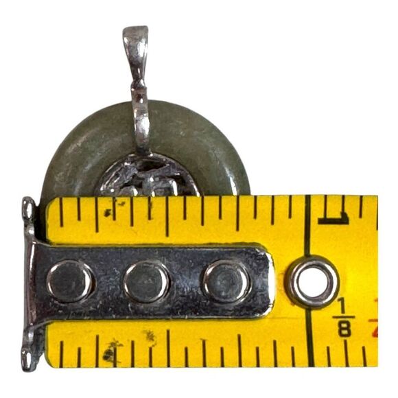 Sterling Silver Chinese Happiness Symbol Light Green Jade Pendant 925 Vintage - Picture 5 of 6